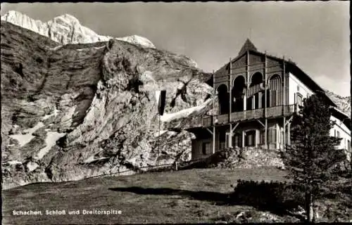 Ak Garmisch Partenkirchen in Oberbayern, Schachen, Schachenhaus, Schloss, Dreitorspitze