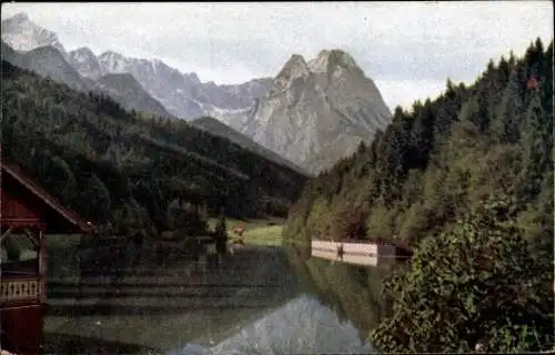 Ak Garmisch Partenkirchen in Oberbayern, Rießersee, Alpspitze