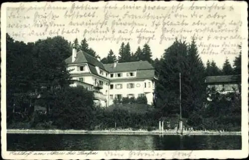 Ak Laufen Salzach im Berchtesgadener Land, Gasthof Am Abtsee von der Wasserseite