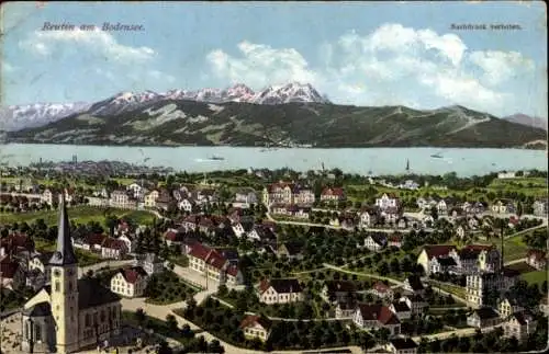 Ak Reutin Lindau im Bodensee Schwaben, Panorama, Kirche, Gebirge