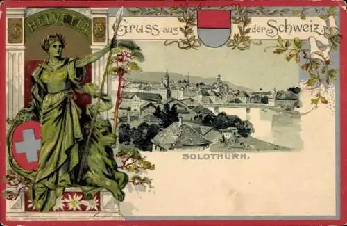 Präge Wappen Litho Solothurn Stadt Schweiz, Teilansicht, Helvetia