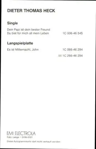 Ak Schauspieler und Sänger und Moderator Dieter Thomas Heck, Portrait, Autogramm