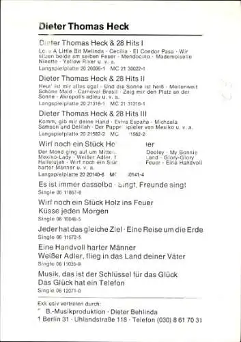 Ak Sänger Dieter Thomas Heck, Portrait, Autogramm