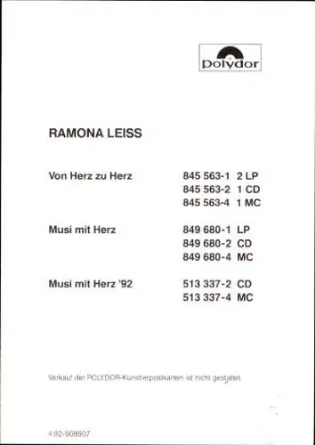 Ak Schauspielerin und Sängerin Ramona Leiß, Portrait, Autogramm