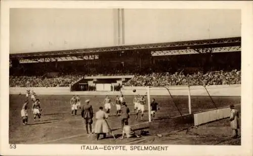 Ak Amsterdam Nordholland Niederlande, Olympiade 1928, Fußballspiel Italien Ägypten, Spelmoment