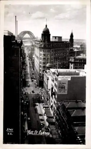 Foto Ak Sydney New South Wales Australien, Pitt Street, Harbour Bridge, Colonial Mutual Chambers