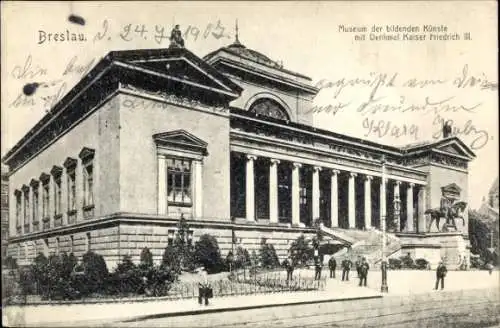 Ak Wrocław Breslau Schlesien, Museum der bildenden Künste, Denkmal Kaiser Friedrich III.