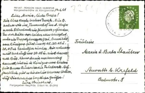 Ak Margarethenhöhe Königswinter am Rhein, Privat-Pension Haus Hubertus, Luftbild