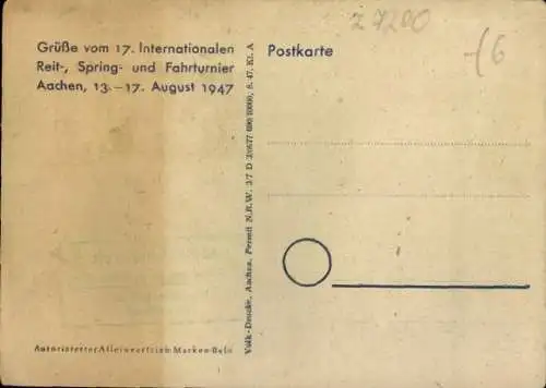 Ak Aachen in Nordrhein Westfalen, 17. Internationales Reitturnier, Springturnier, Fahrturnier 1947