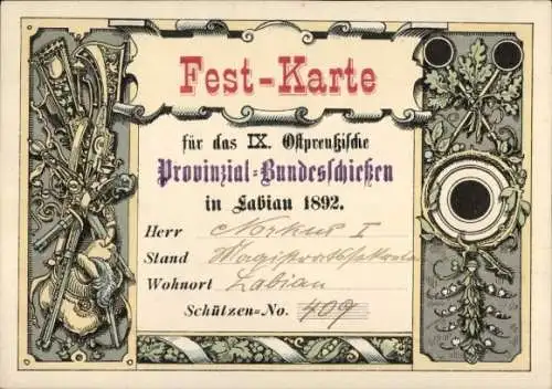 Ak Polessk Labiau Ostpreußen, IX. Ostpreußisches Provinzial-Bundesschießen, 1892