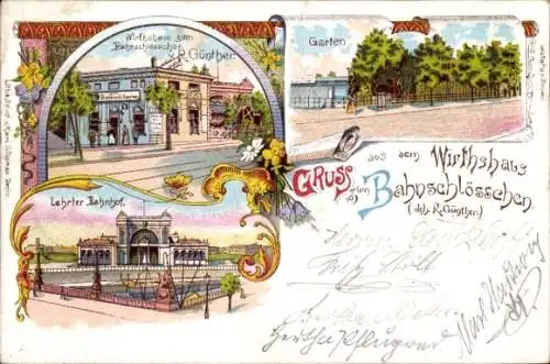 Litho Berlin Tiergarten Moabit, Lehrter Bahnhof, Wirtshaus Bahnschlößchen, Garten