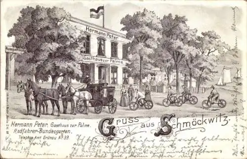 Litho Berlin Köpenick Schmöckwitz, Gasthaus Zur Palme, Kutsche