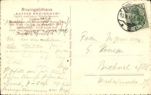 Ak Duisburg im Ruhrgebiet, Rheingoldhaus, Cafe Rheingold, Königstraße 64