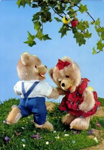 Ak Teddybären, Teddys auf einer Blumenwiese