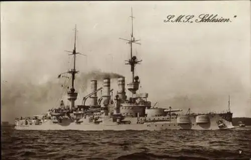 Ak Deutsches Kriegsschiff, SMS Schlesien, Linienschiff, Kaiserliche Marine