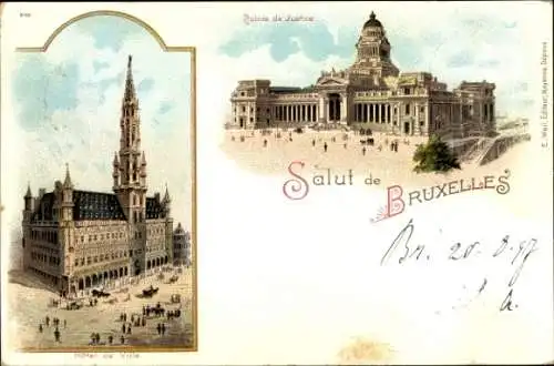 Litho Bruxelles Brüssel, Hotel de Ville, Palais de Justice