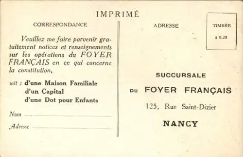 Ak Nancy, Reklame, Le Foyer Francais, Societe Mutuelle d'Epargne et d'Habitations