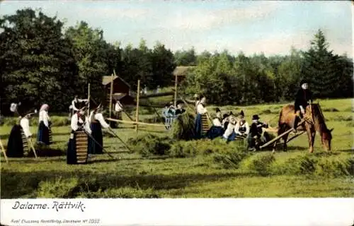 Ak Dalarne, Schwedische Tracht, Ernte, Bauern, Landwirtschaft