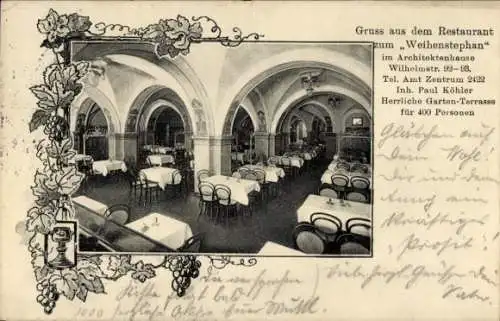 Ak Berlin Mitte, Restaurant Weihenstephan, Gastraum, Wilhelmstraße 92-98