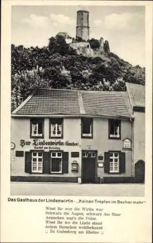 Ak Bad Godesberg Bonn am Rhein, Gasthaus Zur Lindenwirtin, Godesburg, Gedicht