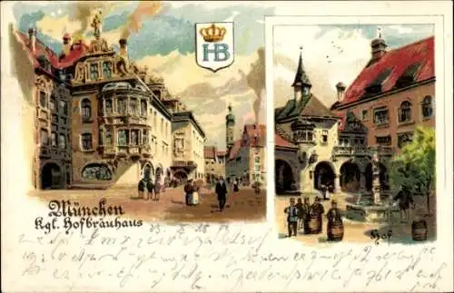 Litho München, Kgl. Hofbräuhaus, Hof