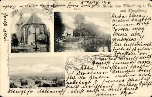 Ak Oldenburg in Holstein, Kirche, Friedhof, Marktplatz, Vogelperspektive, Putlos