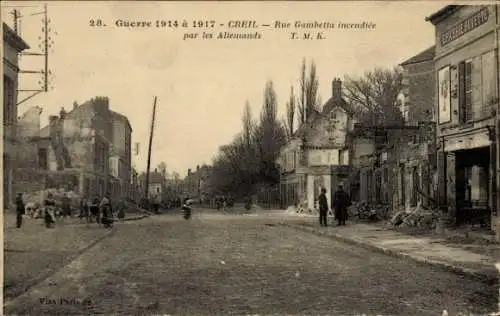 Ak Creil-Oise, Krieg 1914-1916, Feuer in der Rue Gambetta durch die Deutschen