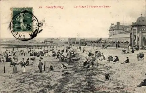 Ak Cherbourg Manche, Plage, Heure des Bains