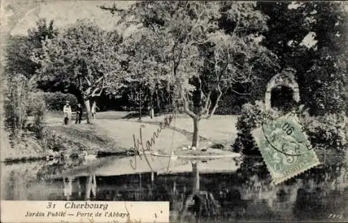 Ak Cherbourg Manche, Jardin Public, Porte de l'Abbaye