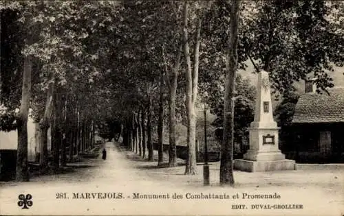 Ak Marvejols Lozère, Monument des Comattante, Promenade