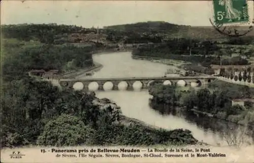 Ak Meudon Hauts de Seine, Schleife der Seine, Pont de Sèvres, I'lle Seguin