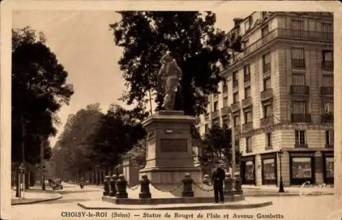 Ak Choisy le Roi Val de Marne, Statue von Rouget de l'Isle, Avenue Gambetta