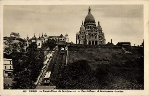 Ak Paris XVIII Montmartre, Sacré-Coeur, Straßenbahn