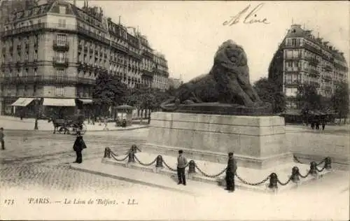 Ak Observatorium Paris XIV, Place Denfert-Rochereau, Löwe von Belfort