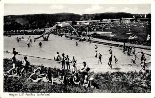 Ak Hagen in Westfalen, Freibad Ischeland, Rutsche, Badegäste