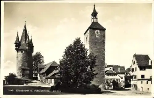 Ak Lindau am Bodensee Schwaben, Diebsturm, Peterskirche