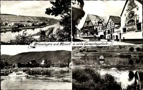 Ak Winningen an der Mosel, Campingplatz, Fachwerkhäuser