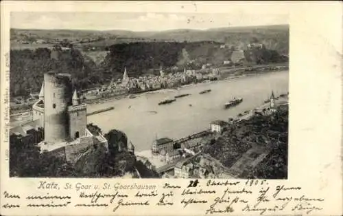 Ak St. Goarshausen am Rhein, Burg Katz, Panorama