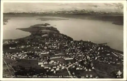 Ak Radolfzell am Bodensee, Gesamtansicht, Luftbild, Insel Reichenau, Säntismassiv