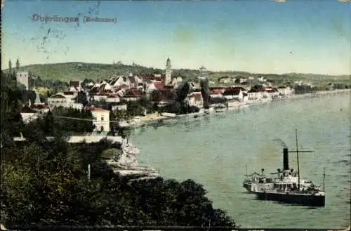 Ak Überlingen am Bodensee, Gesamtansicht, Dampfer