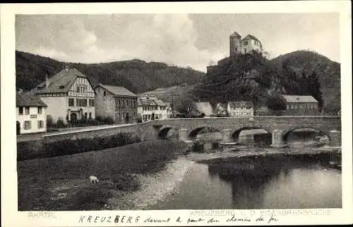 Ak Kreuzberg Altenahr in Rheinland Pfalz, Teilansicht vom Ort, Burg, Brücke