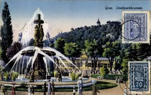 Ak Graz Steiermark, Stadtparkbrunnen