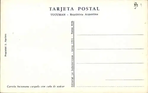 Ak Tucumán Argentinien, Bauern, Fuhrwerk, Heu, Rinder