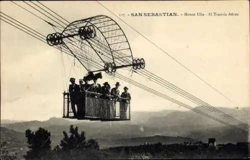 Ak San Sebastian Baskenland, Monte Ulia, Seilbahn mit Passagieren