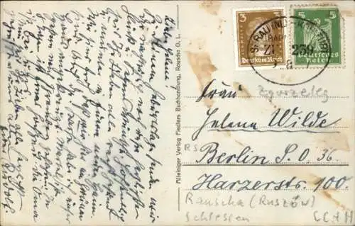 Ak Ruszów Rauscha in der Oberlausitz Węgliniec Niederschlesien, Eingang zur Siedlung