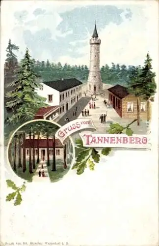 Litho Jedlová Berg Tannenberg Region Aussig, Aussichtsturm, Gasthaus