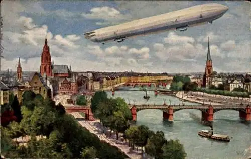 Künstler Ak Frankfurt am Main, Internationale Luftfahrtausstellung, Zeppelin