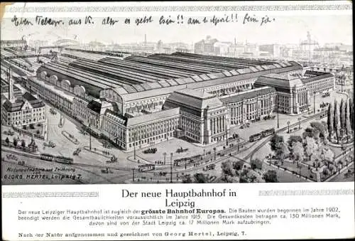 Künstler Ak Hertel, G., Leipzig in Sachsen, Neuer Hauptbahnhof