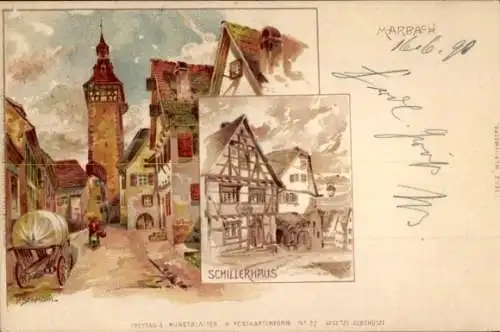 Künstler Litho Schmohl, P., Marbach in Baden Württemberg, Straße, Schillerhaus