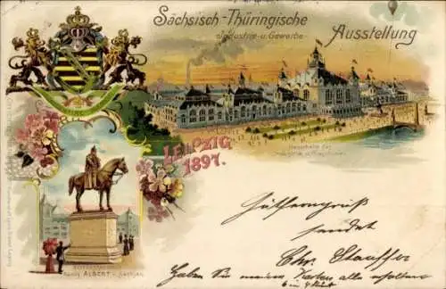 Wappen Litho Leipzig in Sachsen, Industrie- und Gewerbeausstellung 1897, Haupthalle für Maschinen